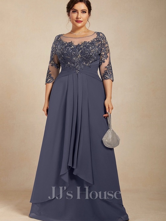 JJs House Dresses & Skirts - JJs House Silver Plus-Size Illusion Lace A-Line Gown